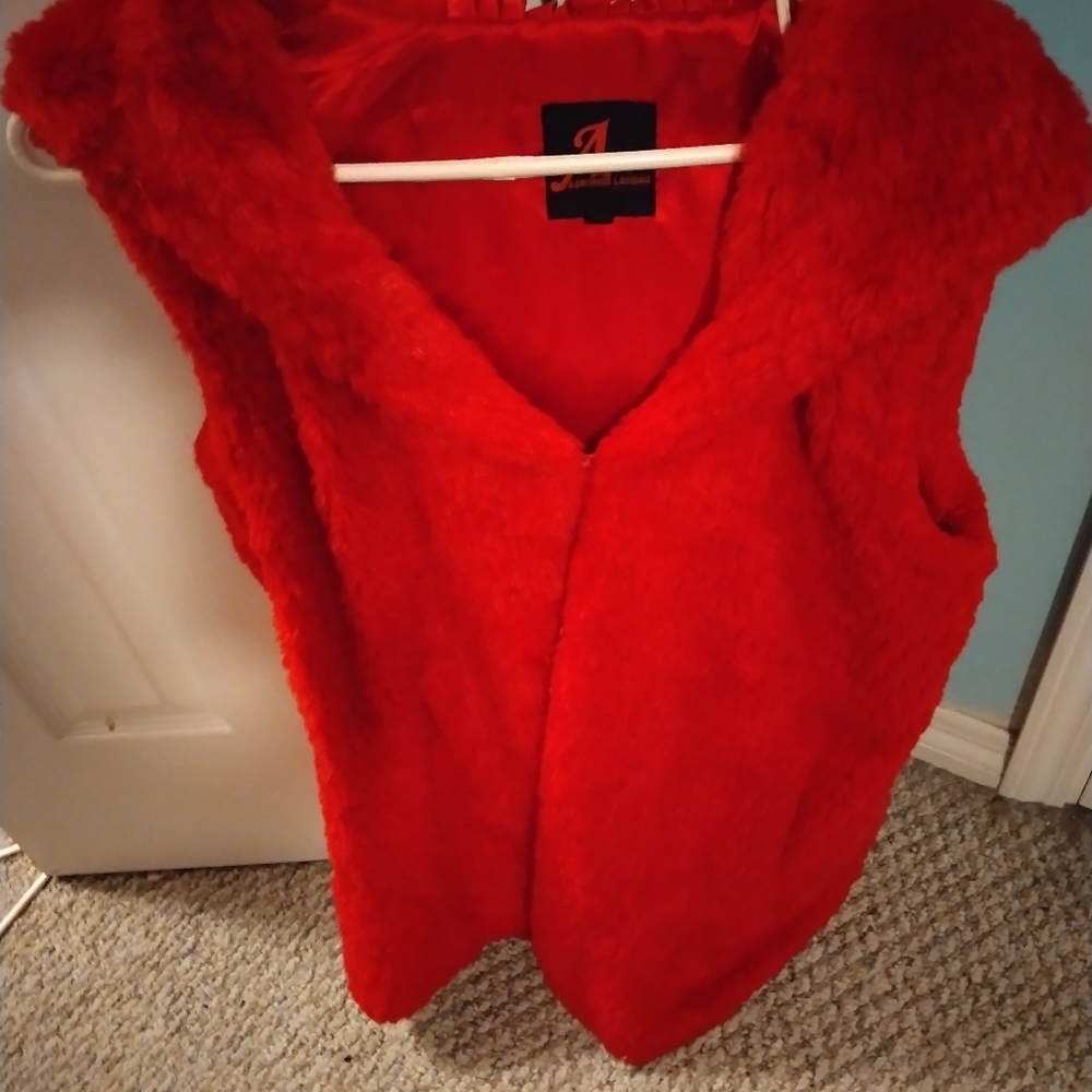 Adrienne Landau red faux fur vest